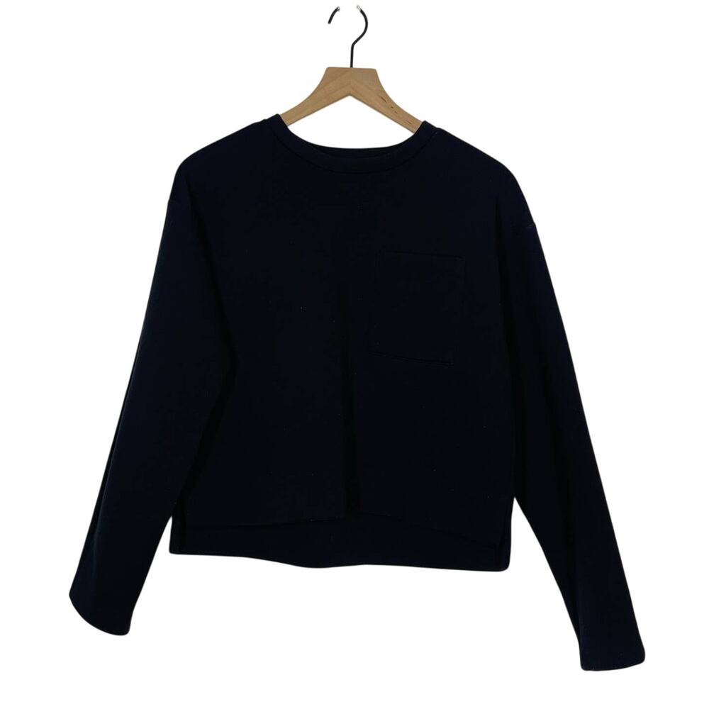 Everlane Pullover Sweater Women's Size Small Black Pocket Crew Neck Long Sleeve